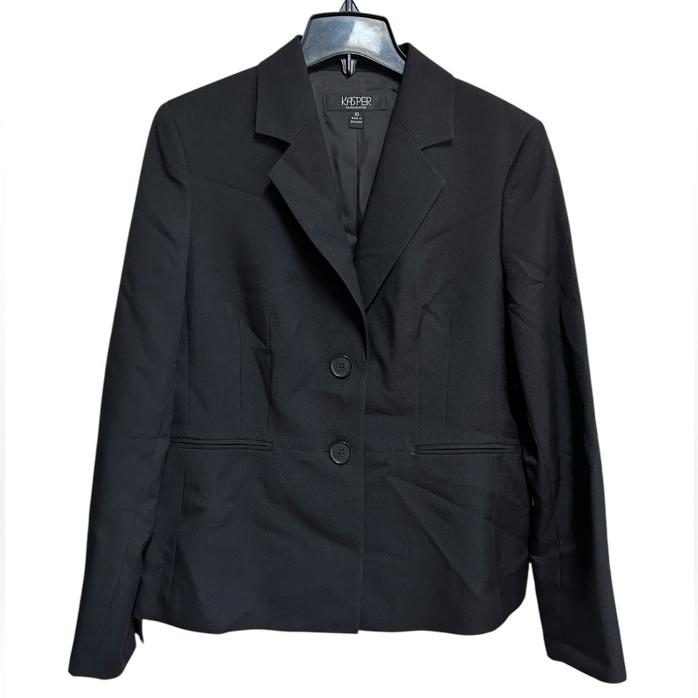 Kasper Blazer Size 10 Black Classic Workwear Career 2 Buttons lined NWT
